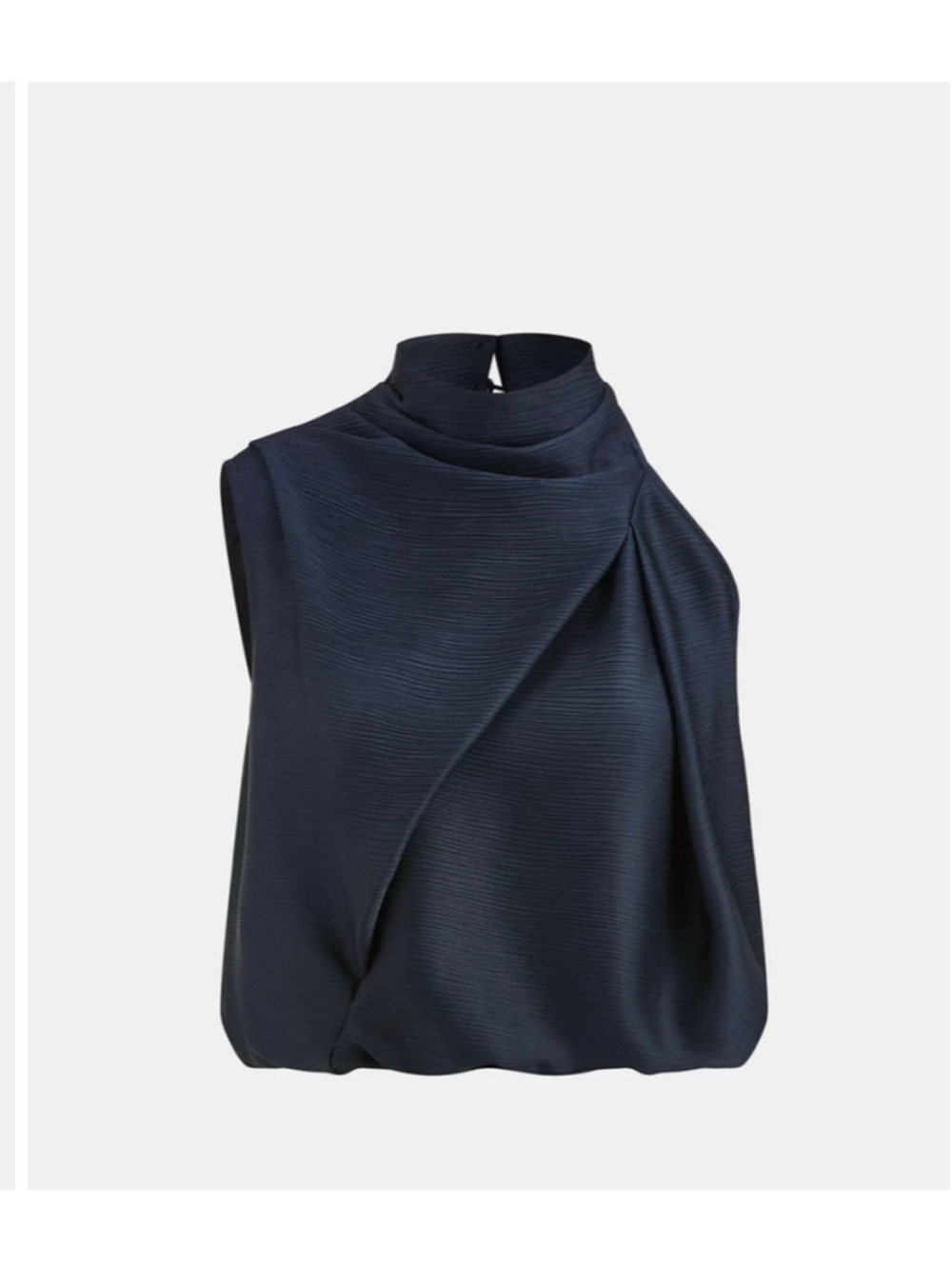 Commense Satin Drape Sleeveless Mock Neck Blouse Small Navy Minimalist Office